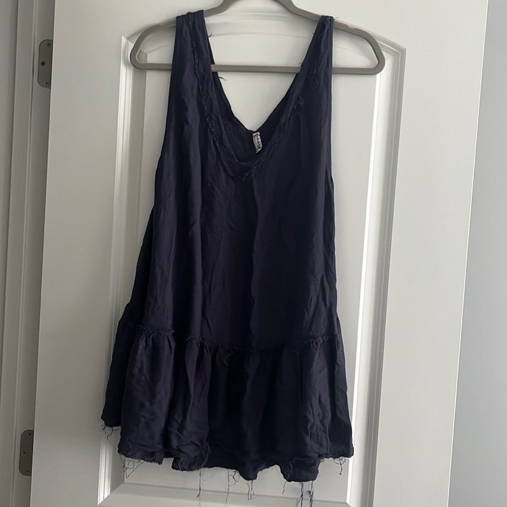 Free People Navy Blue Sleeveless V-Neck Ruffle Hem Dress